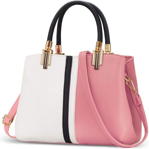 Top Handle Stitching Handbag for Women Girls Tote Satchel Pink Shoulder Bag - Picture 8 of 8